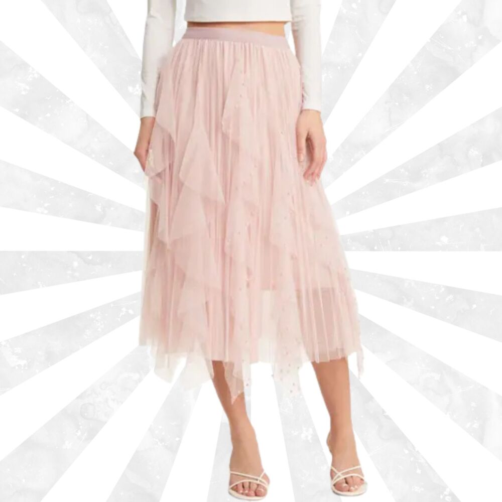 Women's Pale Pink Layered Tulle Midi Skirt Size 25/26 Boho Western